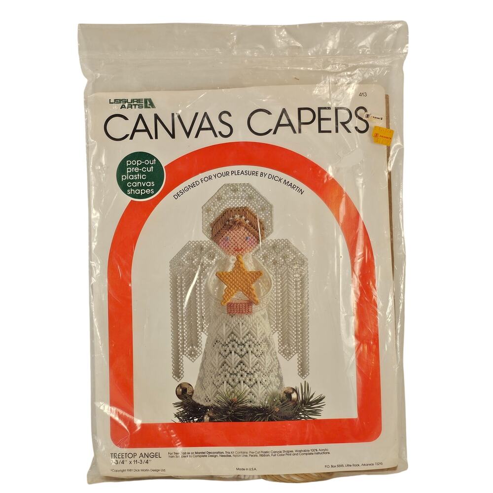Vintage Leisure Arts Canvas Capers Treetop Angel Plastic Canvas Kit 1981